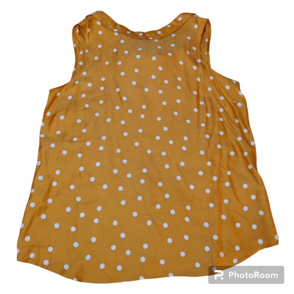 NWT BODEN Gold/White Polka Dot Sleeveless Back-Tie Silk Blend Blouse Women's 10